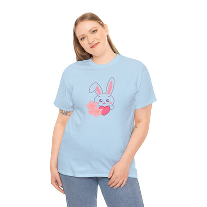 Unisex Heavy Cotton Tee - Whimsical Bunny Holding Heart