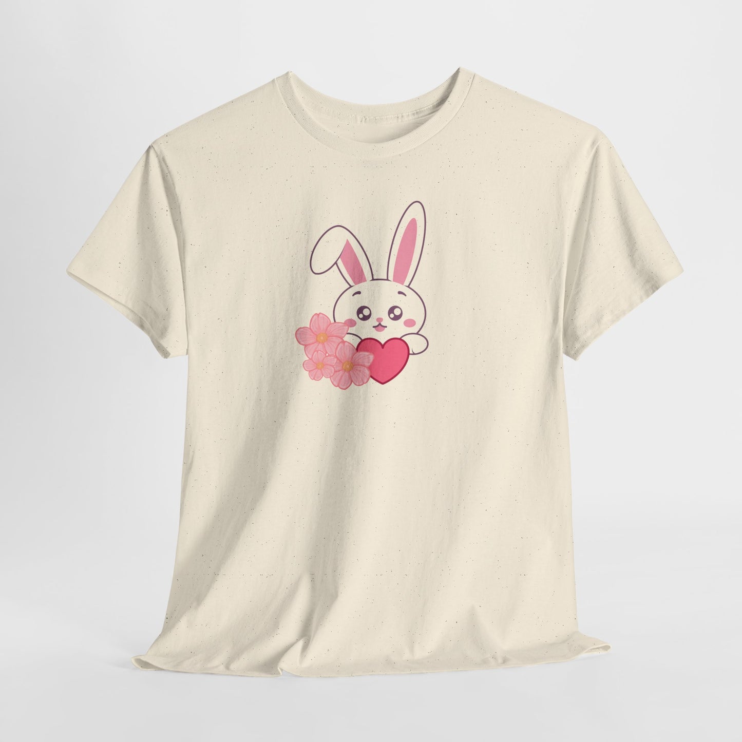 Unisex Heavy Cotton Tee - Whimsical Bunny Holding Heart