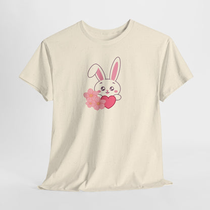 Unisex Heavy Cotton Tee - Whimsical Bunny Holding Heart