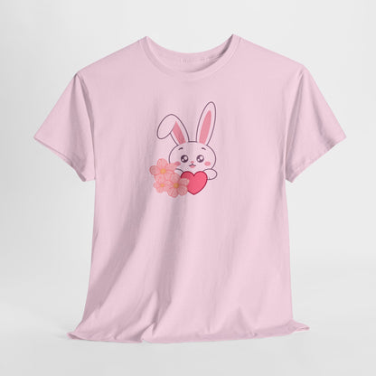Unisex Heavy Cotton Tee - Whimsical Bunny Holding Heart