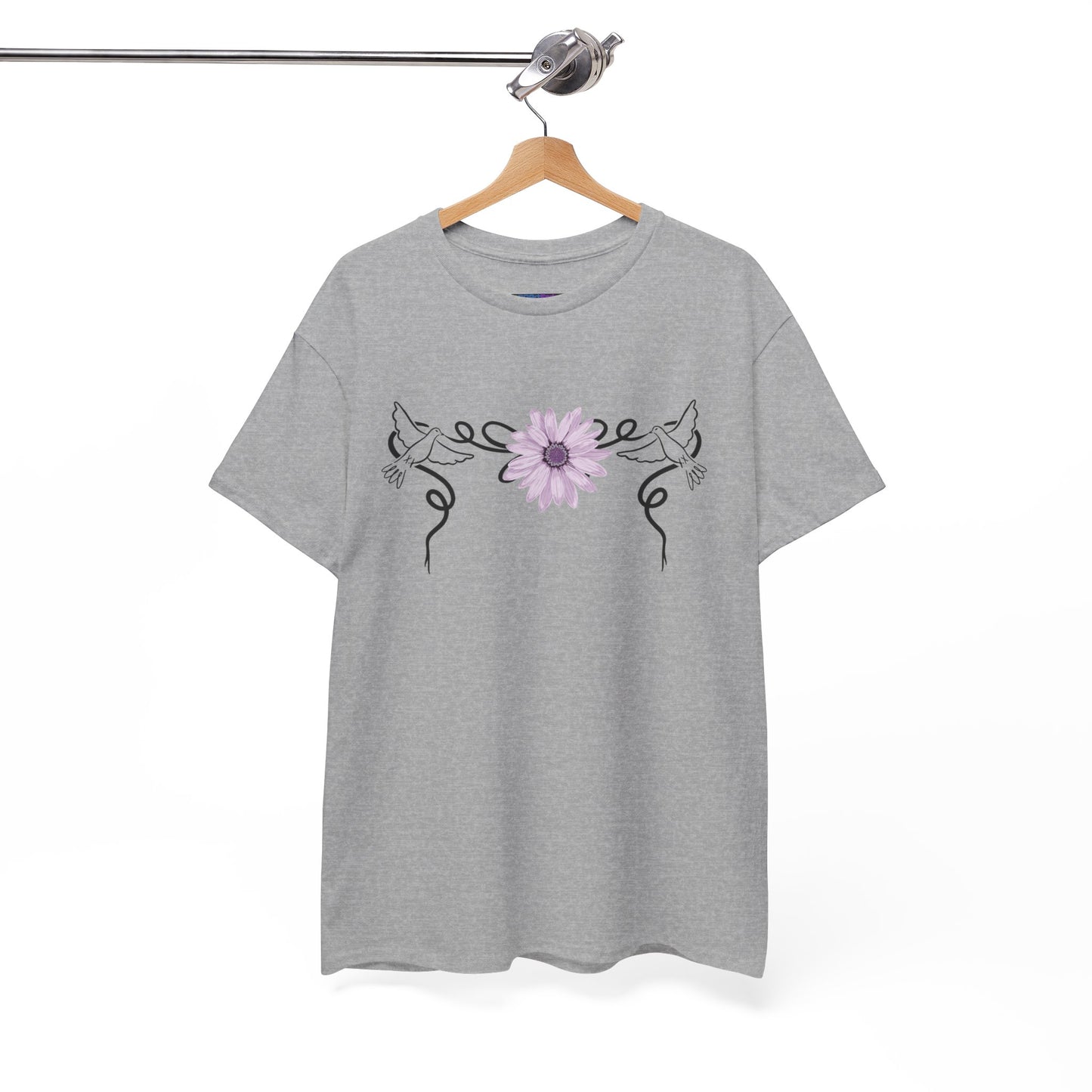 Unisex Heavy Cotton Tee - Doves with Flower