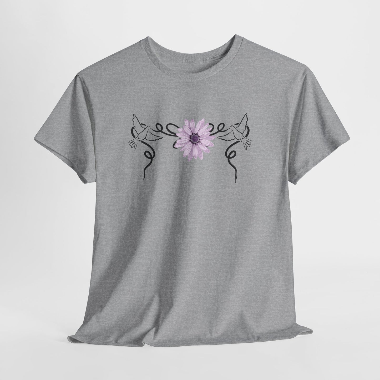 Unisex Heavy Cotton Tee - Doves with Flower
