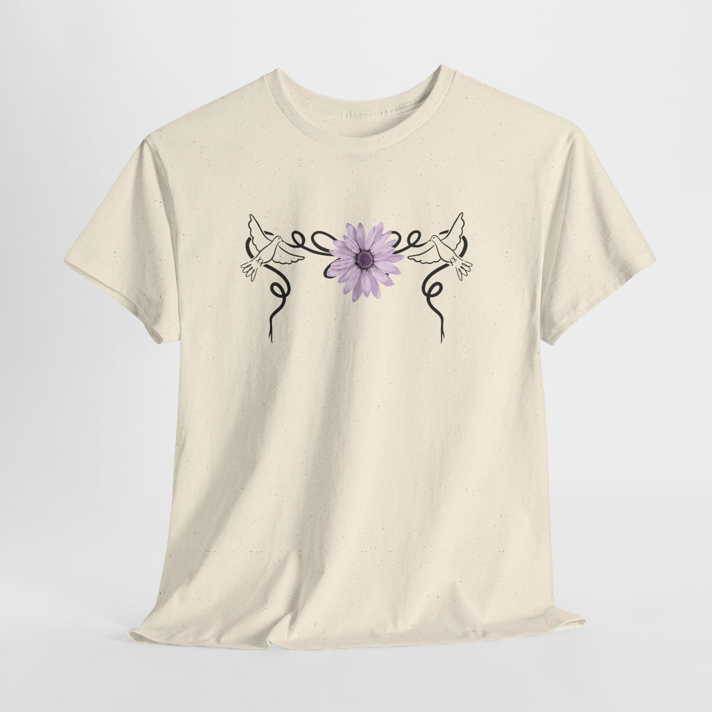 Unisex Heavy Cotton Tee - Doves with Flower