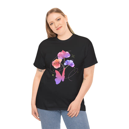 Dreamy Watercolor Flowers & Butterfly - Heavy Cotton Tee