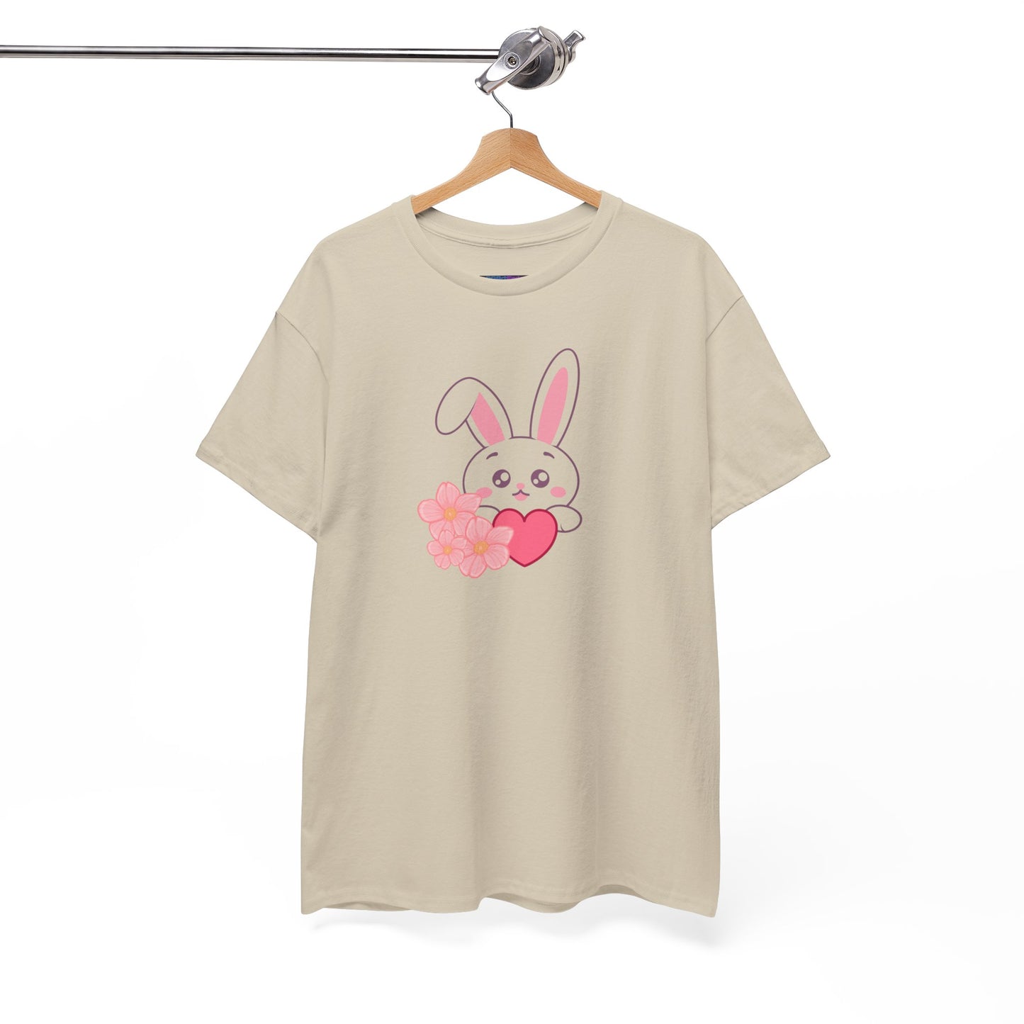 Unisex Heavy Cotton Tee - Whimsical Bunny Holding Heart