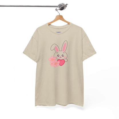 Unisex Heavy Cotton Tee - Whimsical Bunny Holding Heart