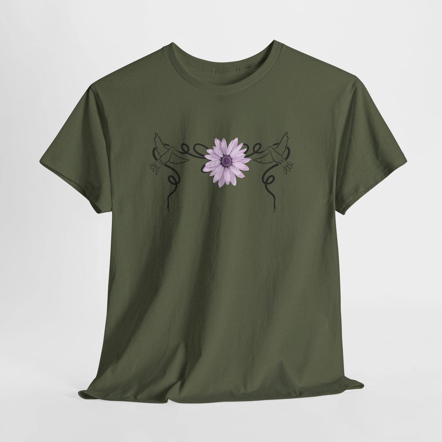 Unisex Heavy Cotton Tee - Doves with Flower