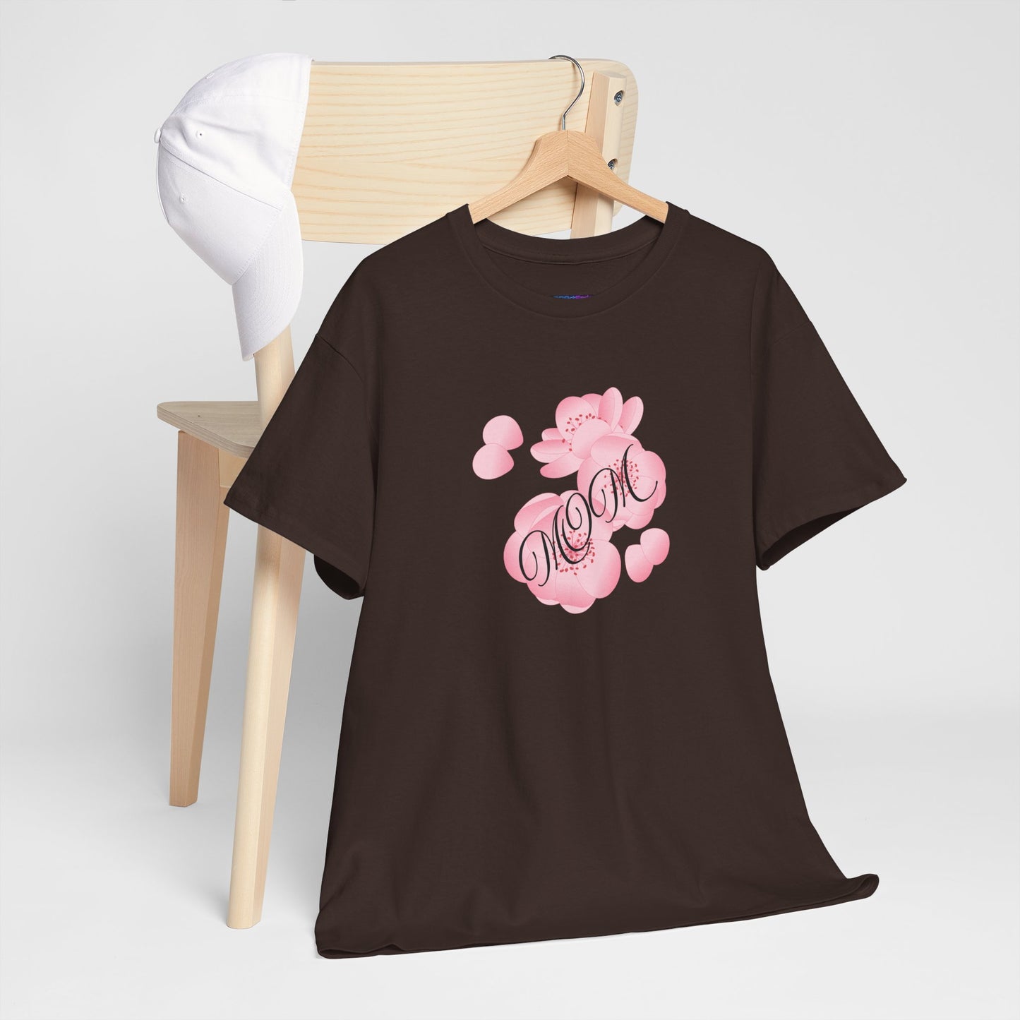 Stylish Mom Lettering with Pink Flowers - Heavy Cotton Tee