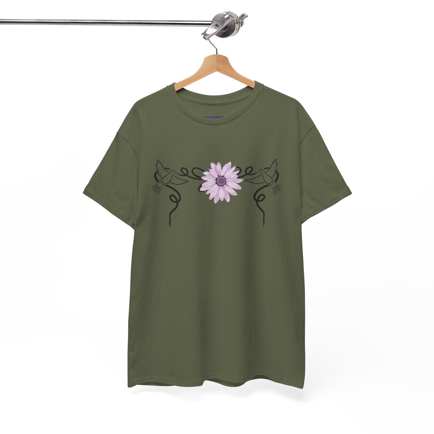 Unisex Heavy Cotton Tee - Doves with Flower
