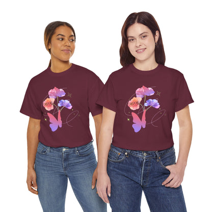Dreamy Watercolor Flowers & Butterfly - Heavy Cotton Tee