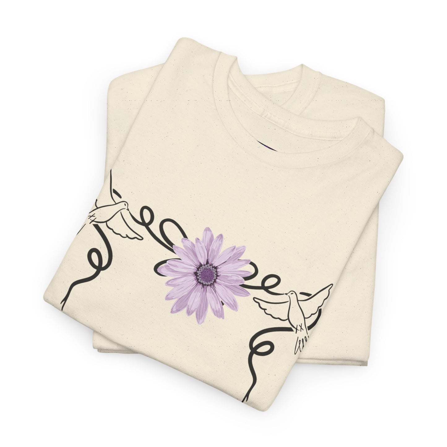 Unisex Heavy Cotton Tee - Doves with Flower