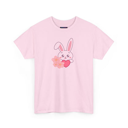 Unisex Heavy Cotton Tee - Whimsical Bunny Holding Heart