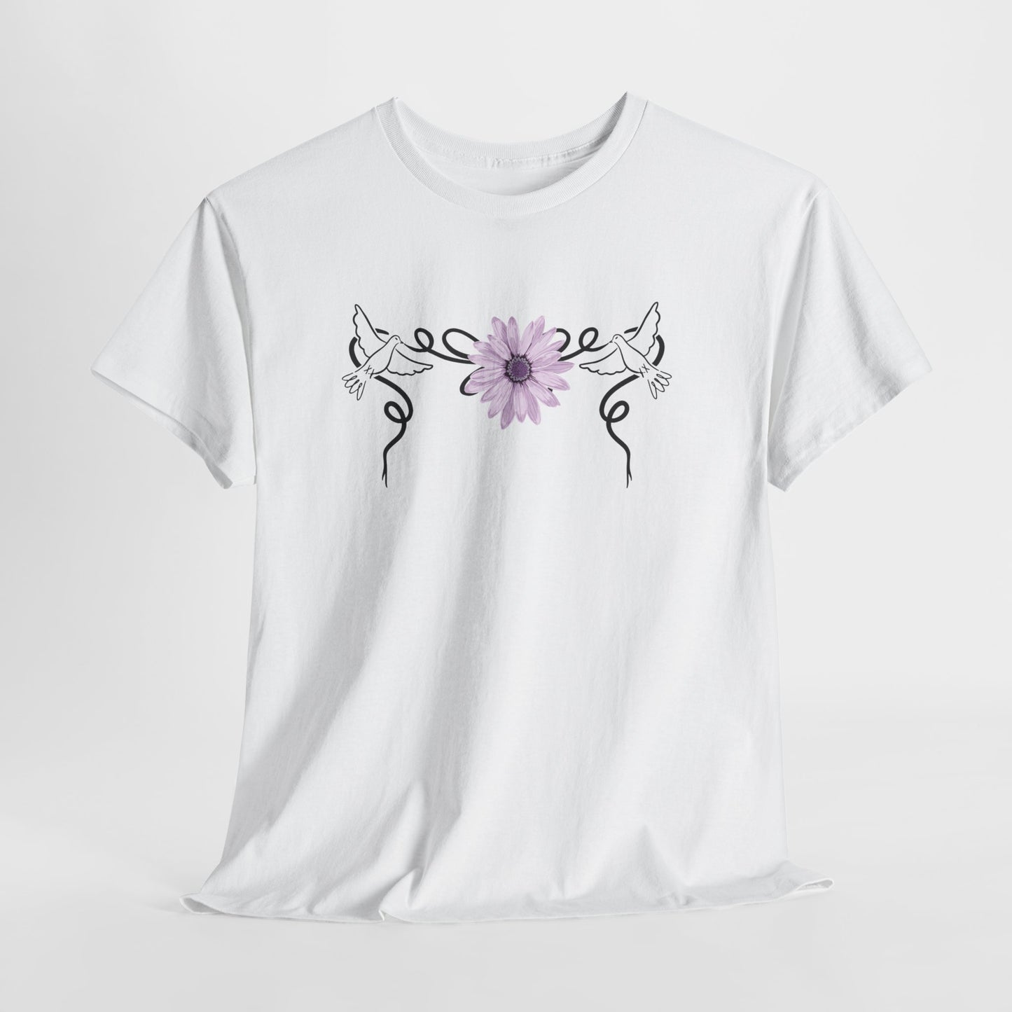 Unisex Heavy Cotton Tee - Doves with Flower