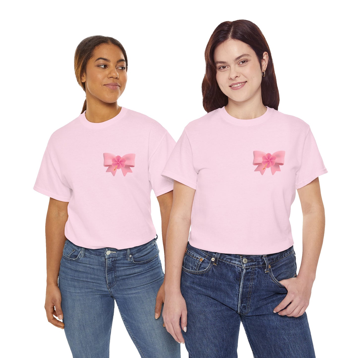 Cute Pink Bow with Flower Accent - Heavy Cotton Tee