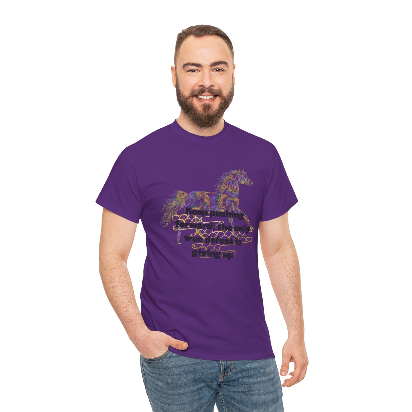 Unisex Heavy Cotton Tee Horse with a Quote Inspiring Success