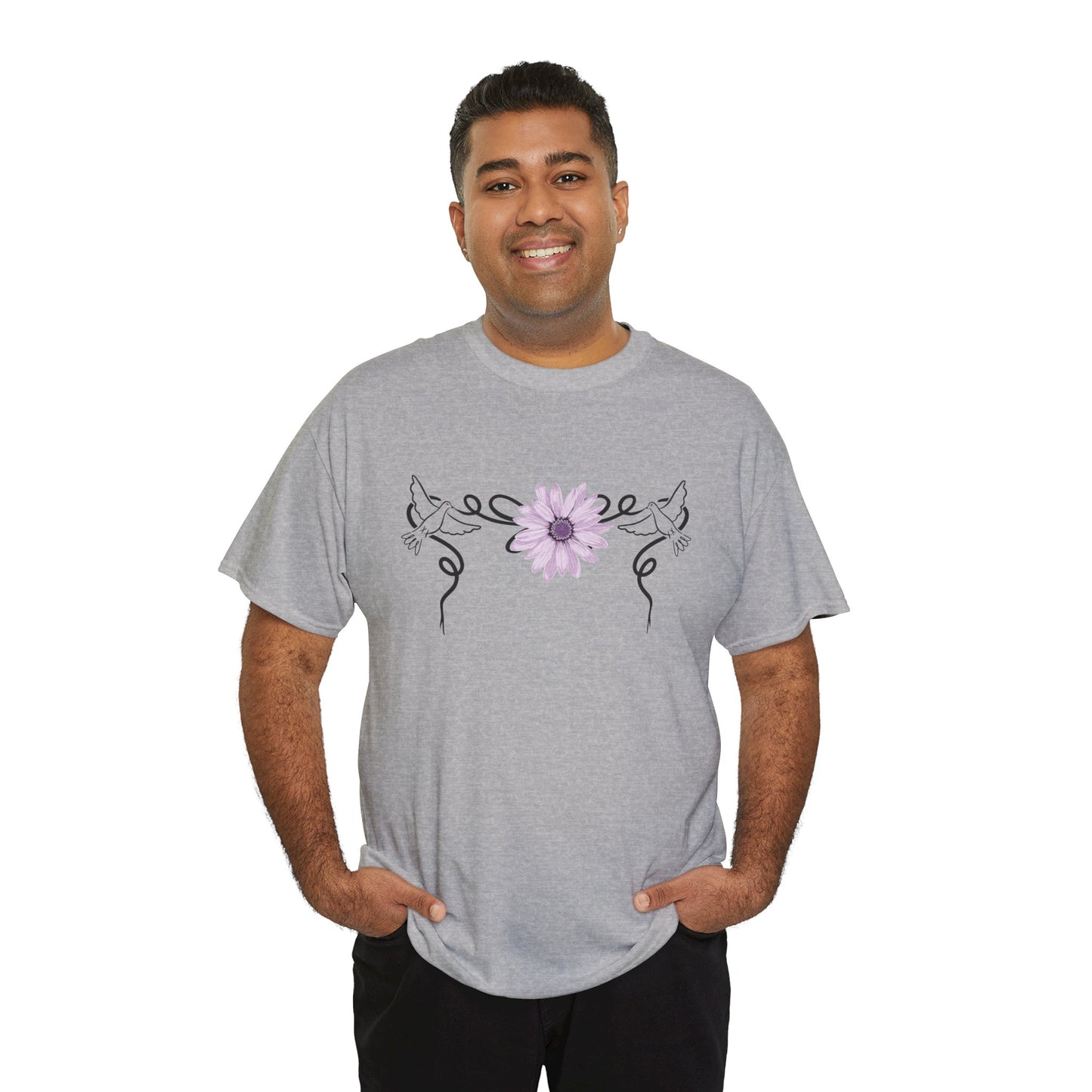 Unisex Heavy Cotton Tee - Doves with Flower