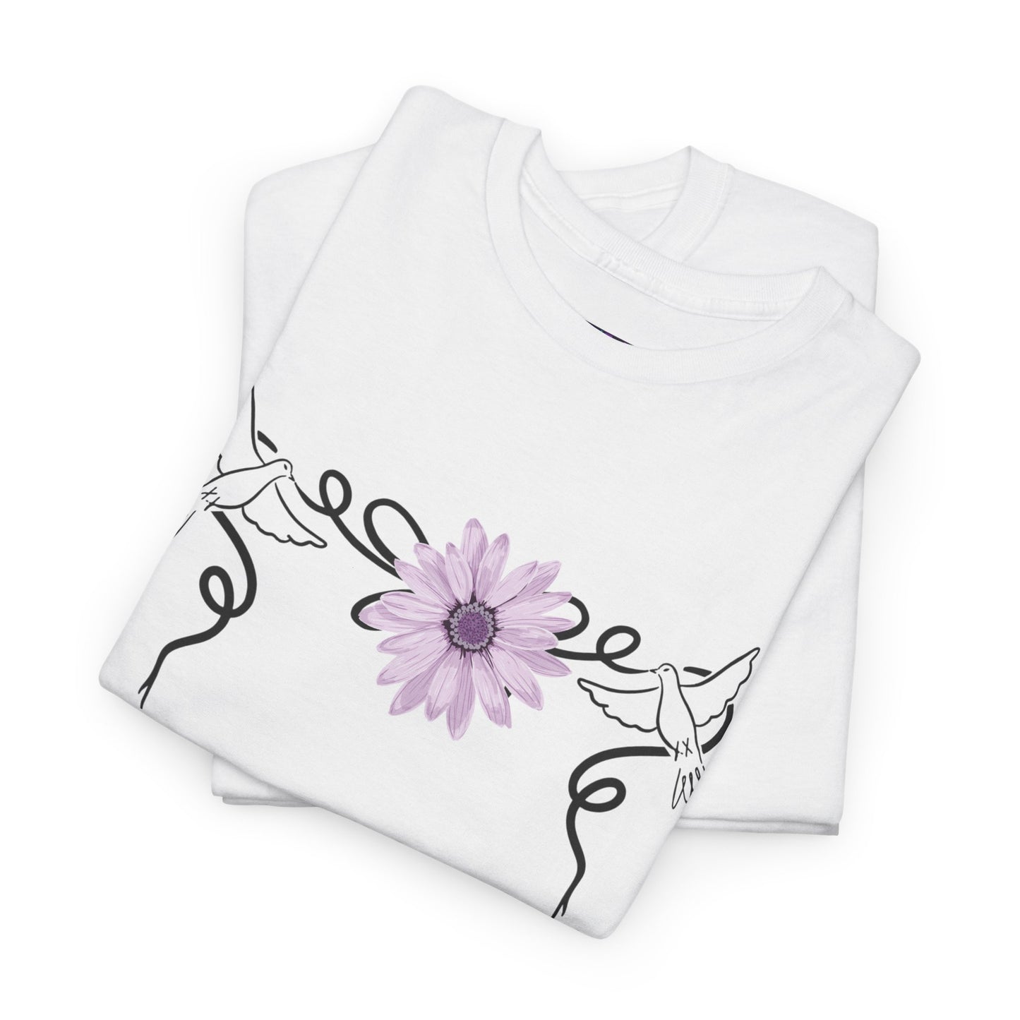 Unisex Heavy Cotton Tee - Doves with Flower