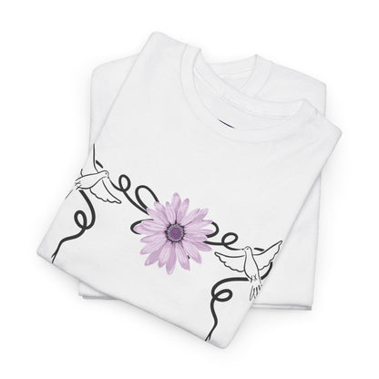 Unisex Heavy Cotton Tee - Doves with Flower