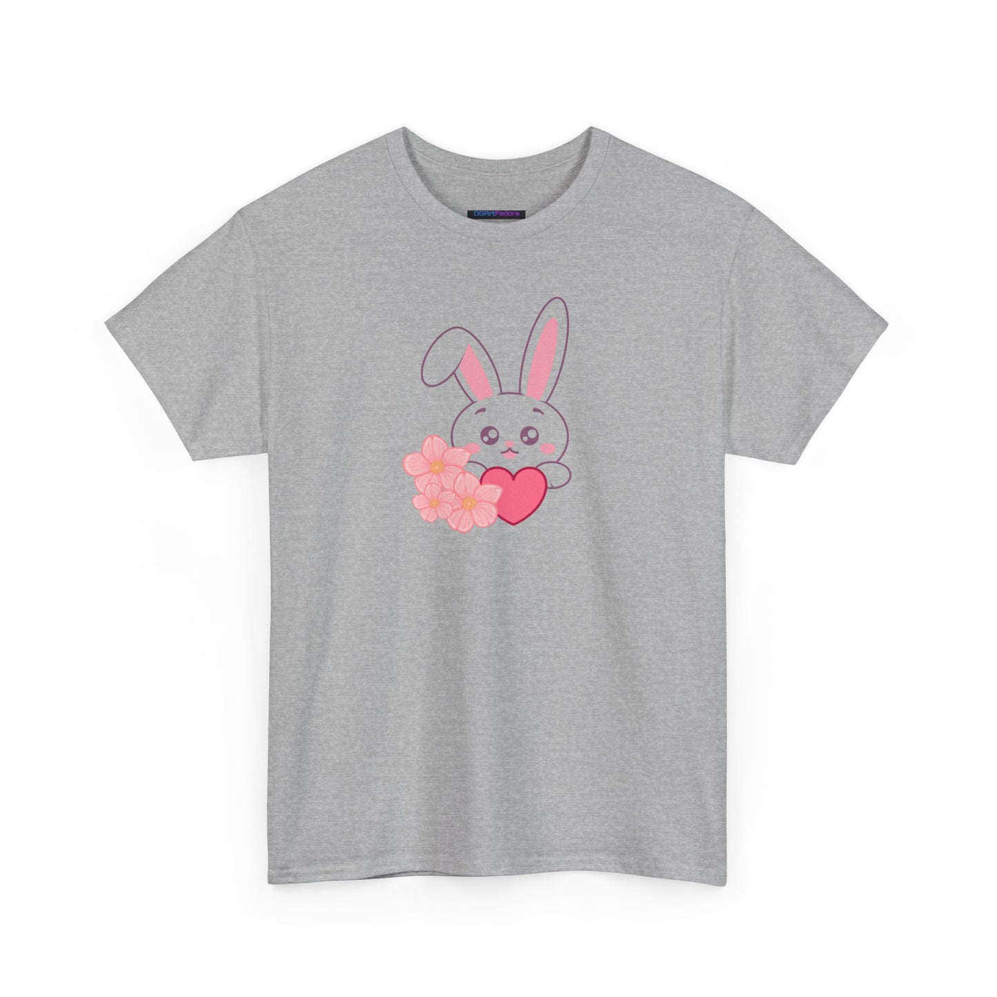 Unisex Heavy Cotton Tee - Whimsical Bunny Holding Heart