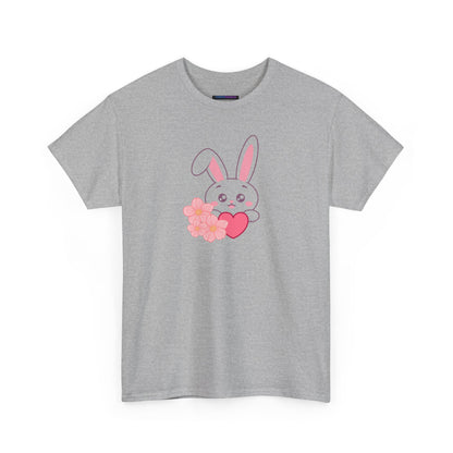 Unisex Heavy Cotton Tee - Whimsical Bunny Holding Heart