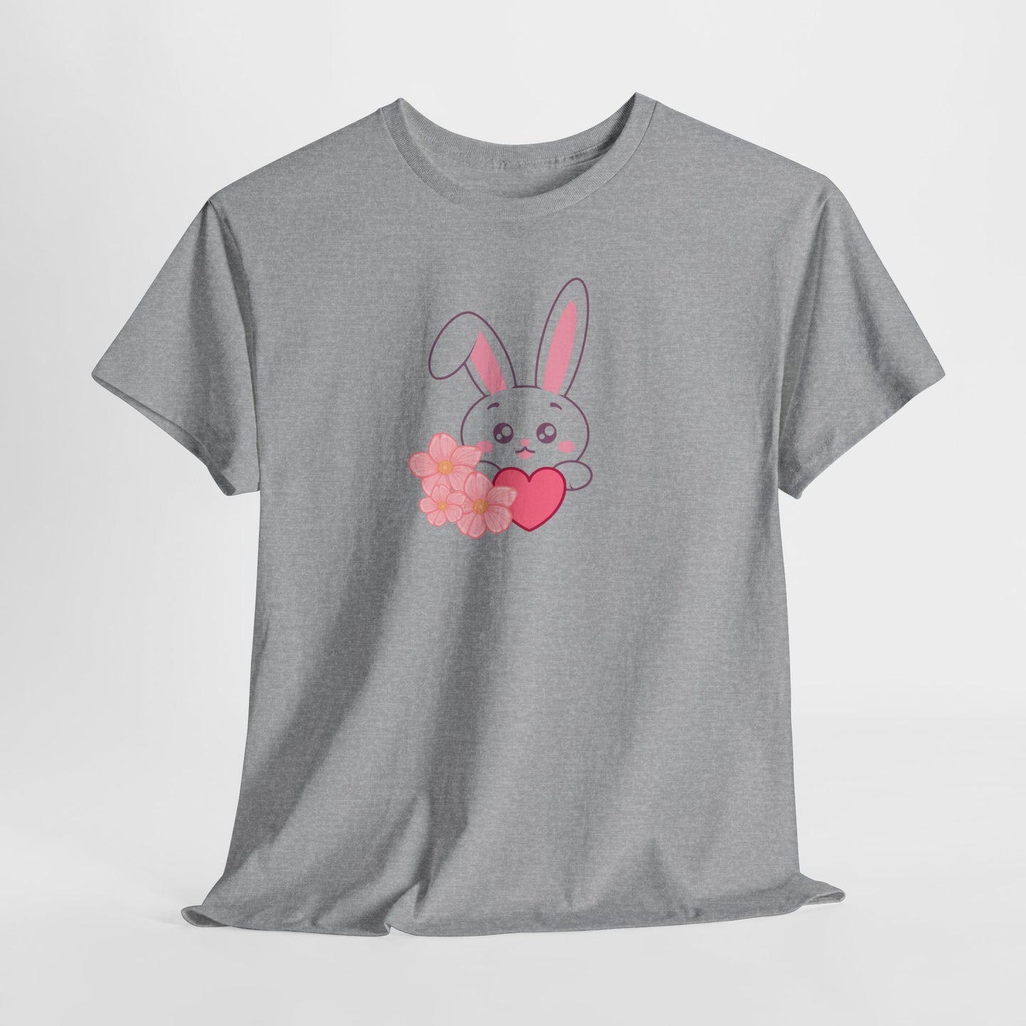 Unisex Heavy Cotton Tee - Whimsical Bunny Holding Heart