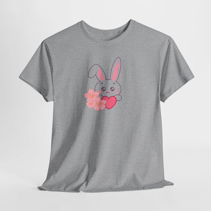 Unisex Heavy Cotton Tee - Whimsical Bunny Holding Heart