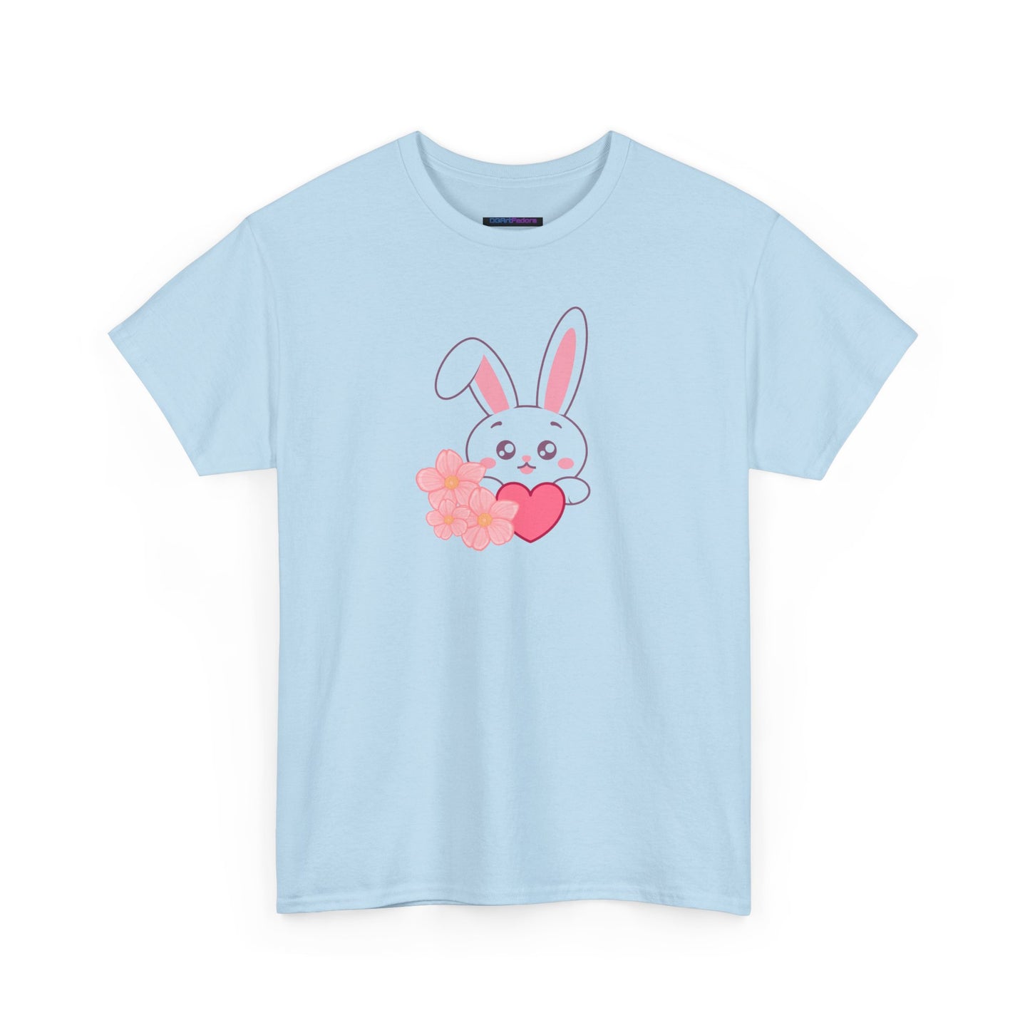 Unisex Heavy Cotton Tee - Whimsical Bunny Holding Heart