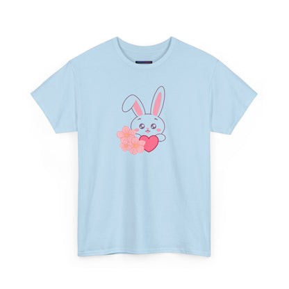 Unisex Heavy Cotton Tee - Whimsical Bunny Holding Heart
