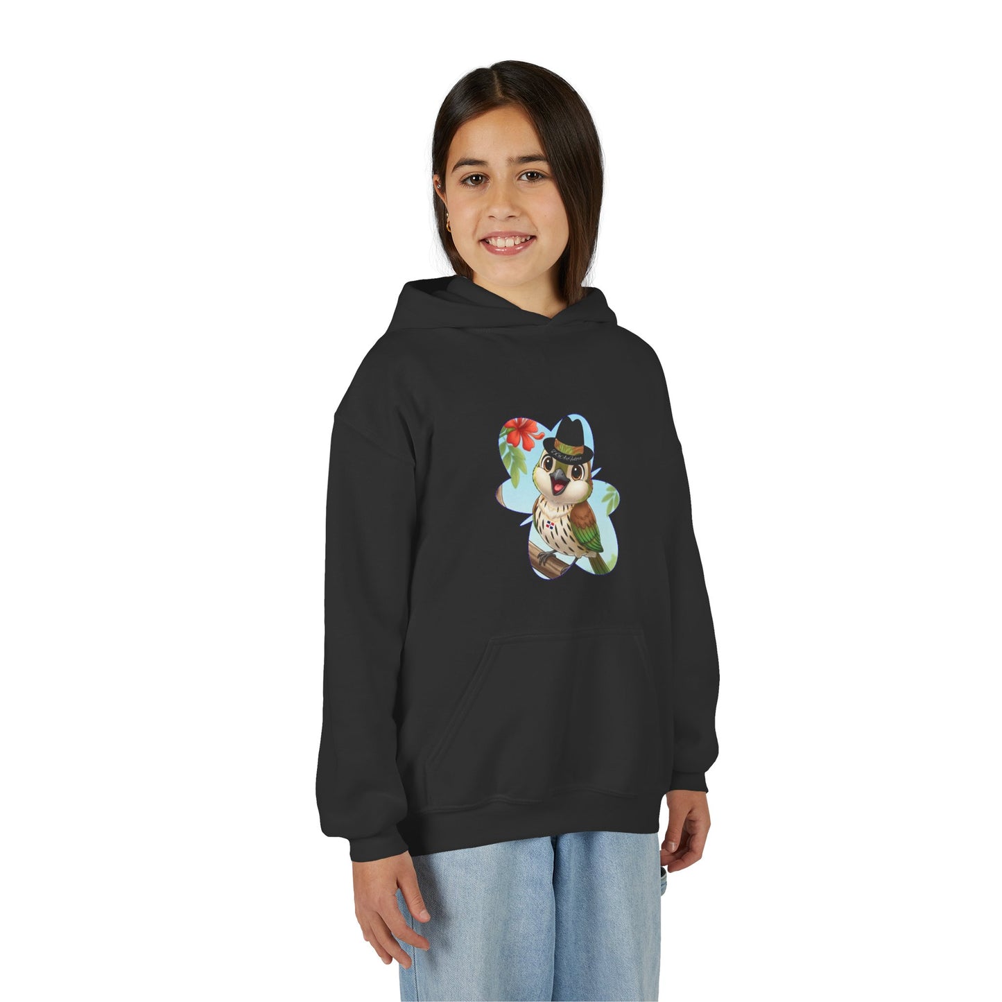 Youth Heavy Blend Hooded Sweatshirt Cigüita the Palmchat
