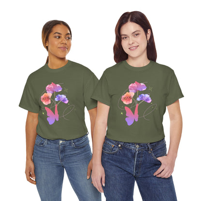 Dreamy Watercolor Flowers & Butterfly - Heavy Cotton Tee