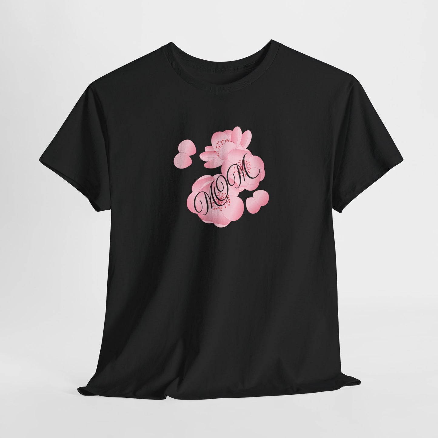 Stylish Mom Lettering with Pink Flowers - Heavy Cotton Tee