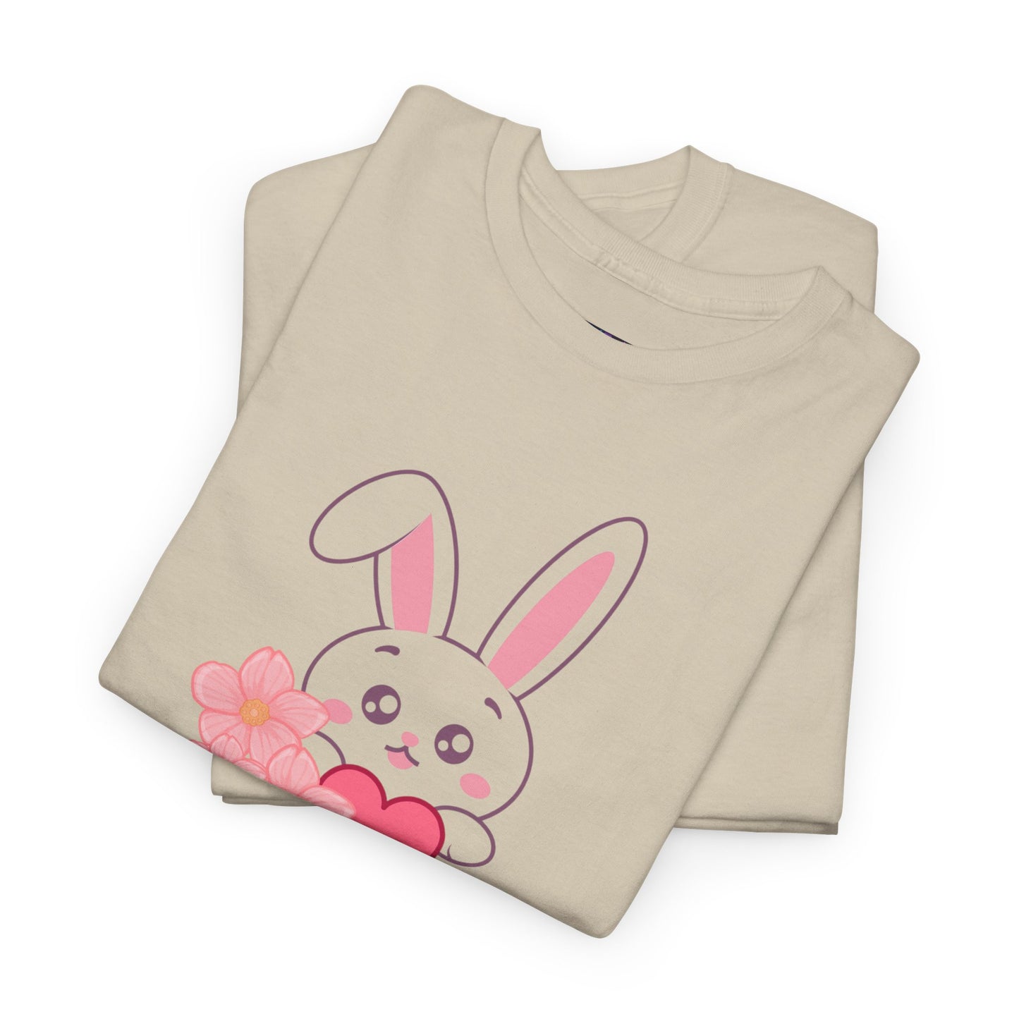 Unisex Heavy Cotton Tee - Whimsical Bunny Holding Heart