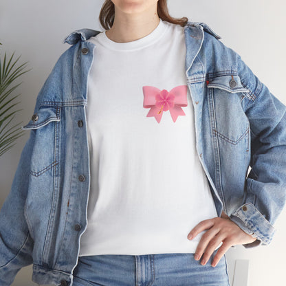 Cute Pink Bow with Flower Accent - Heavy Cotton Tee