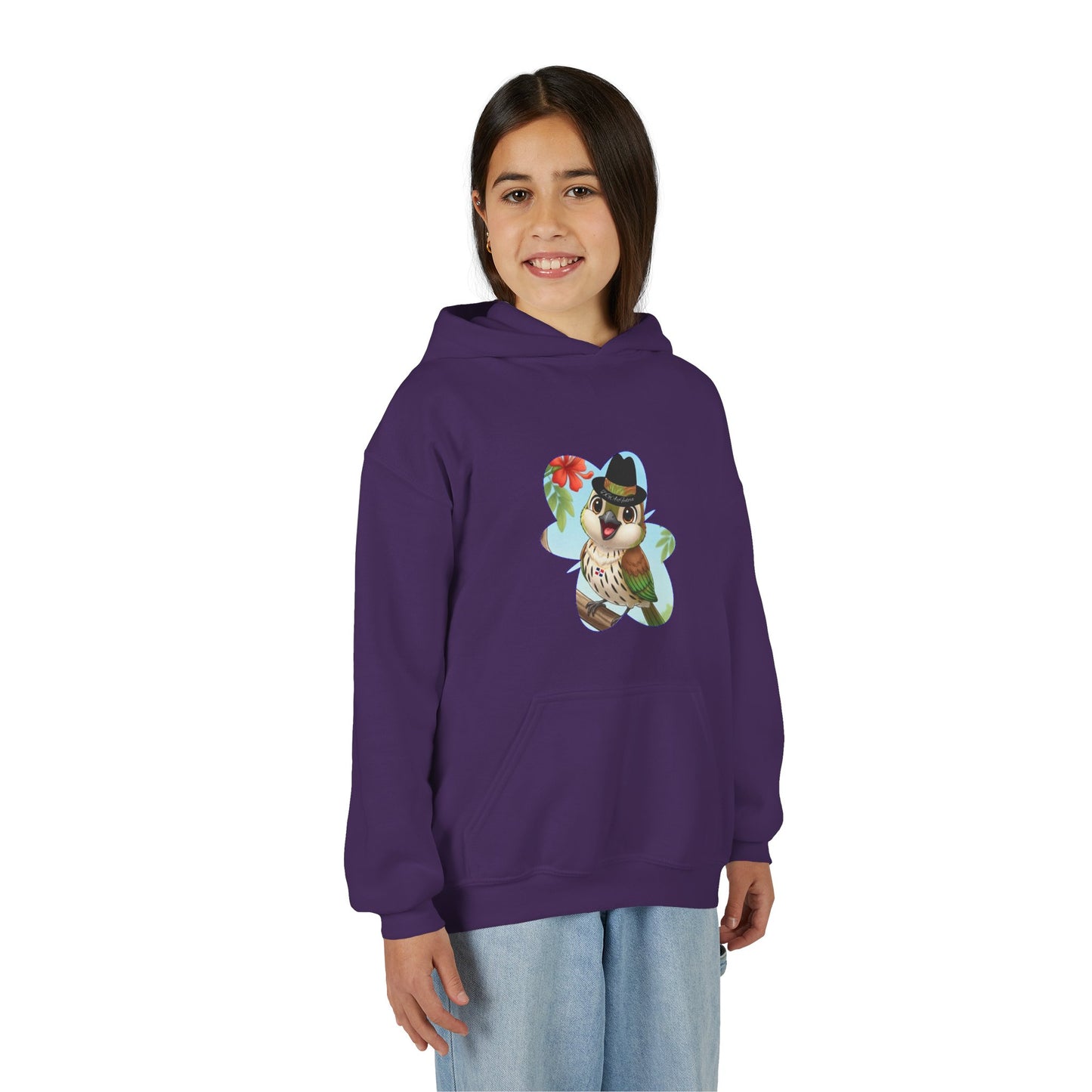 Youth Heavy Blend Hooded Sweatshirt Cigüita the Palmchat