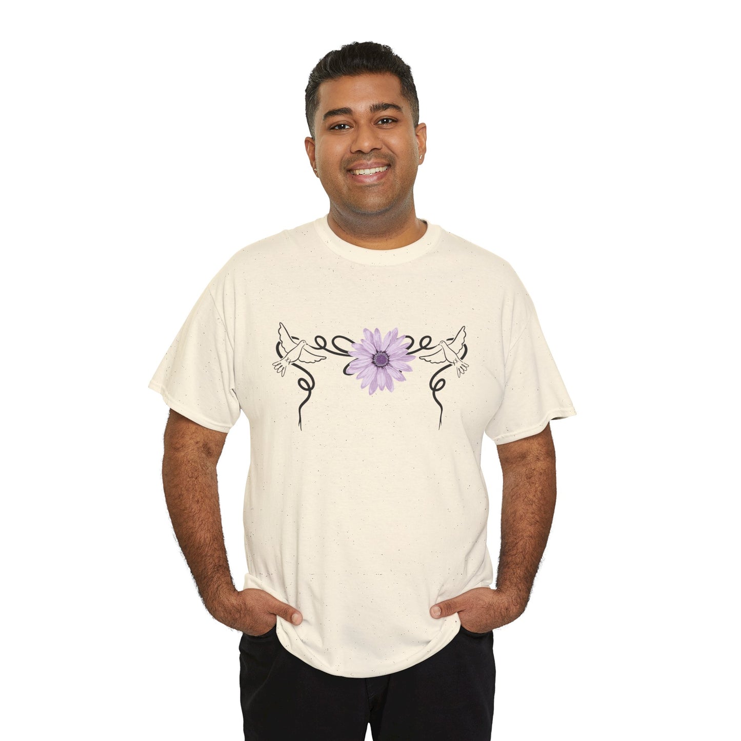 Unisex Heavy Cotton Tee - Doves with Flower