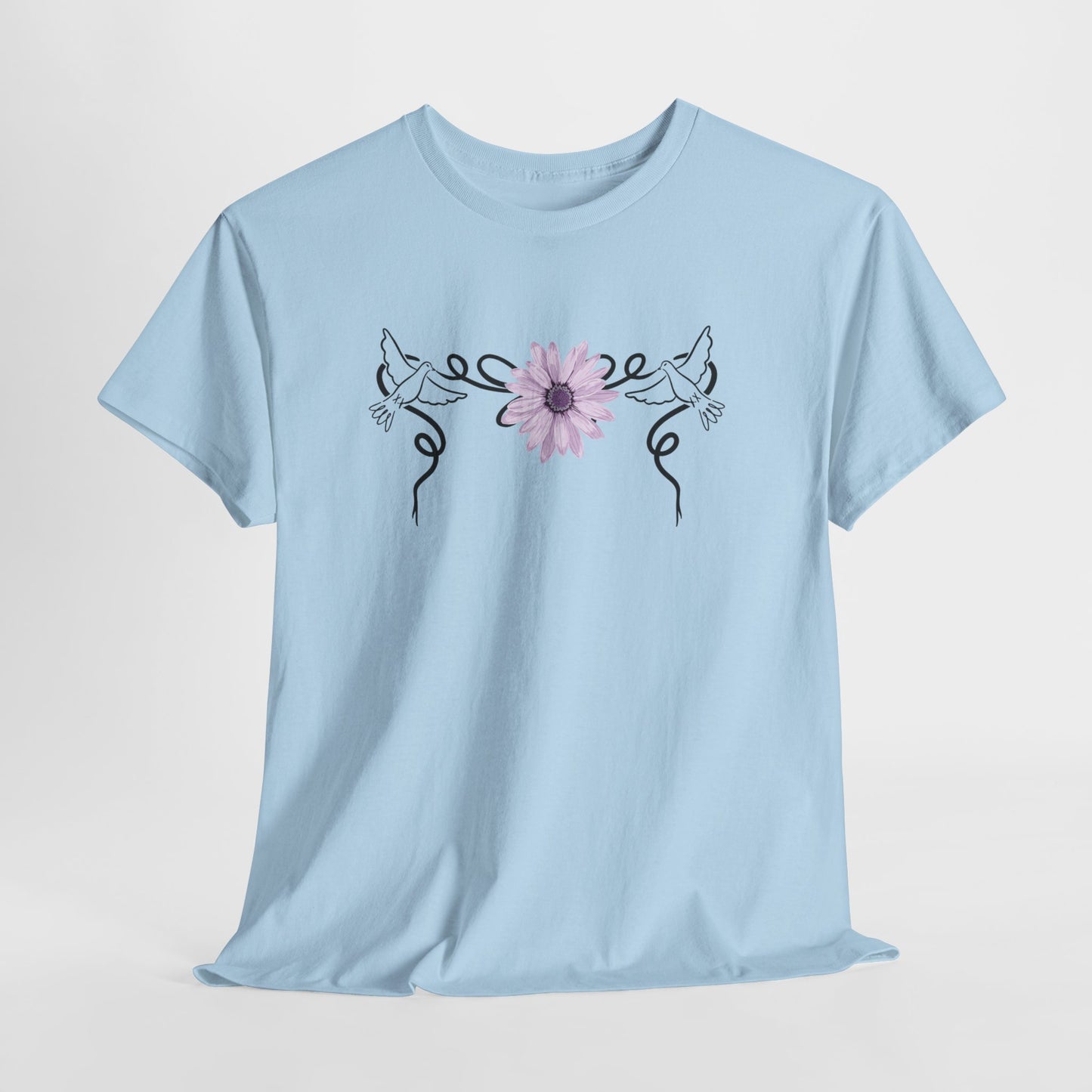 Unisex Heavy Cotton Tee - Doves with Flower