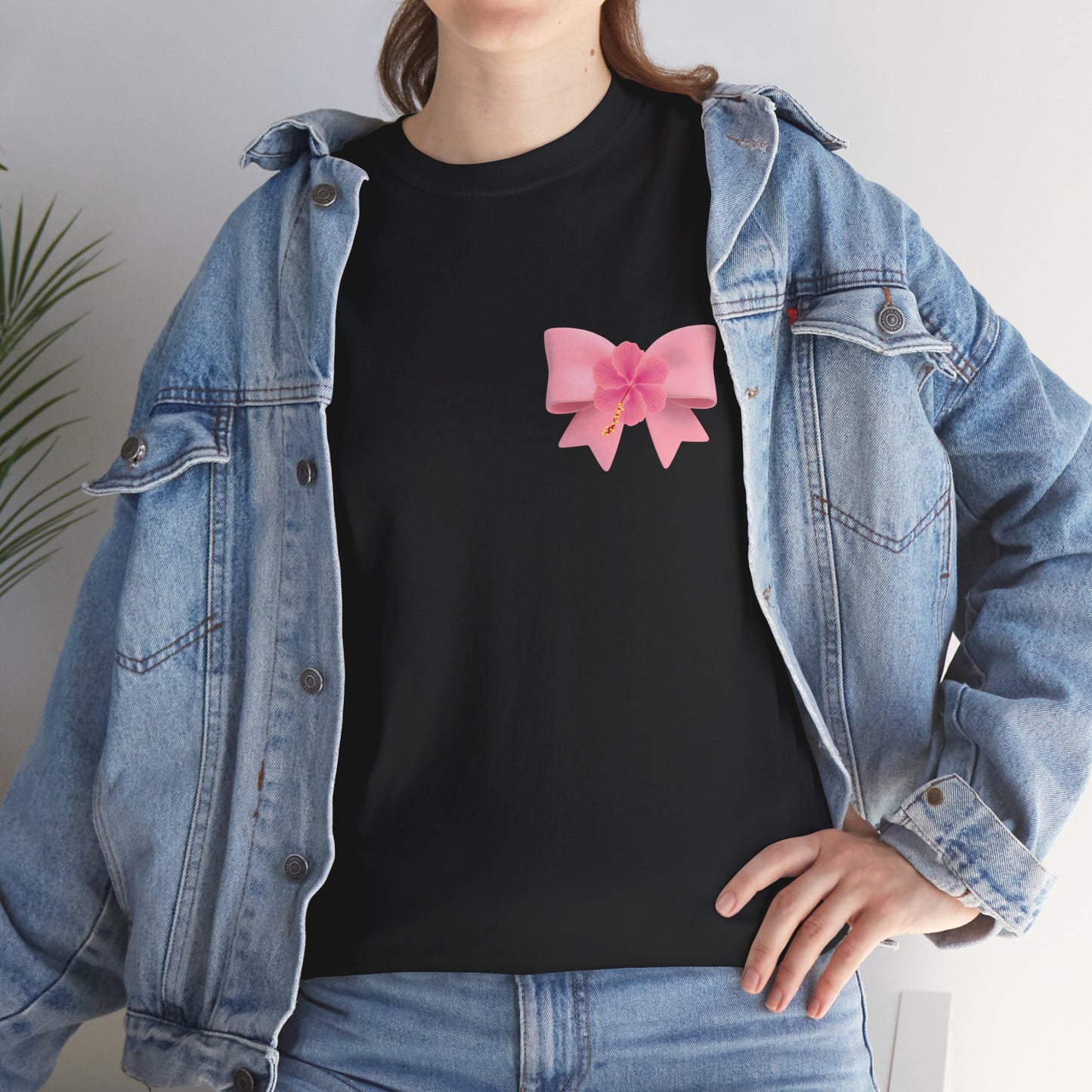 Cute Pink Bow with Flower Accent - Heavy Cotton Tee