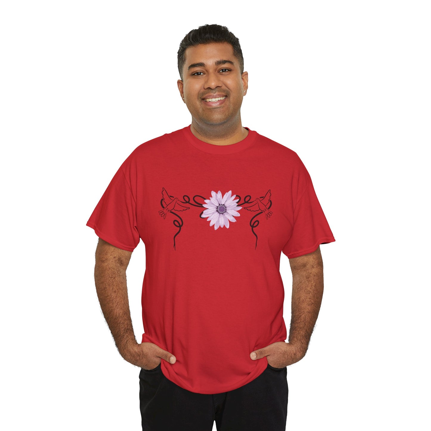 Unisex Heavy Cotton Tee - Doves with Flower