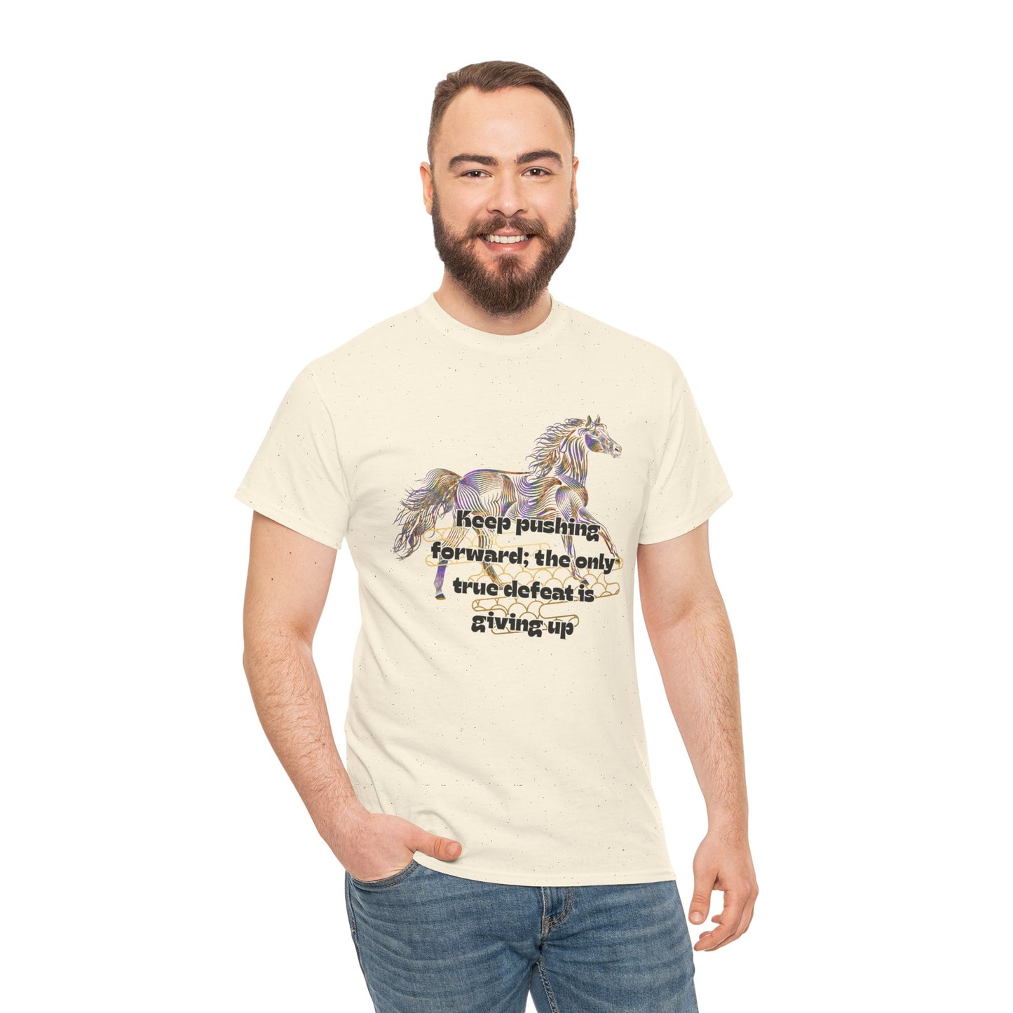 Unisex Heavy Cotton Tee Horse with a Quote Inspiring Success