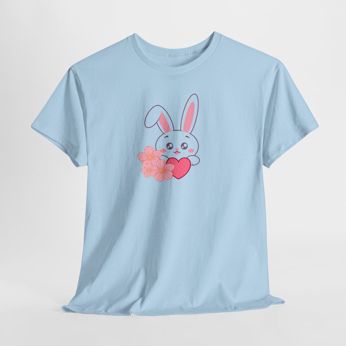 Unisex Heavy Cotton Tee - Whimsical Bunny Holding Heart