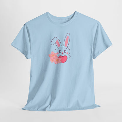 Unisex Heavy Cotton Tee - Whimsical Bunny Holding Heart