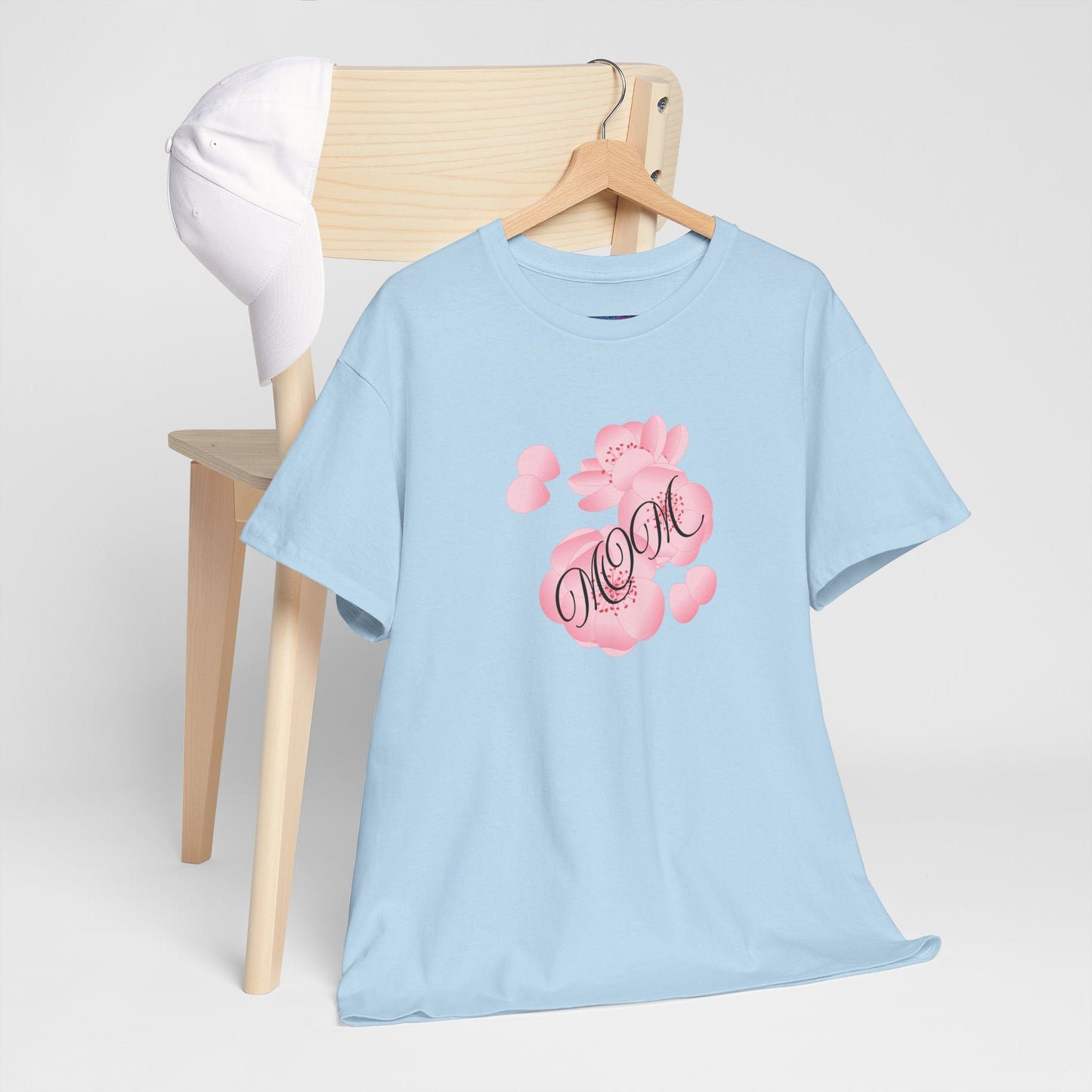 Stylish Mom Lettering with Pink Flowers - Heavy Cotton Tee