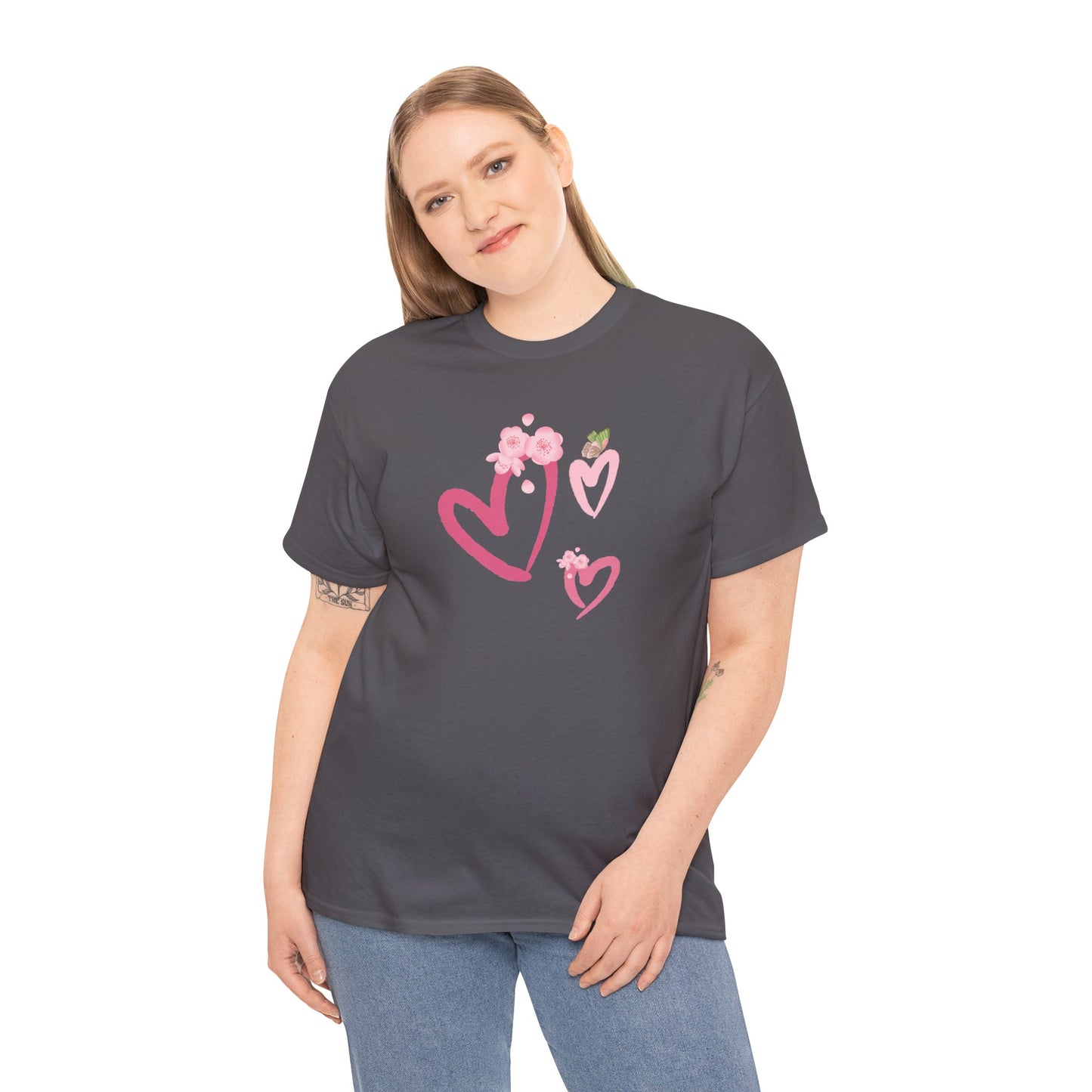 Unisex Heavy Cotton Tee Hearts Adorned