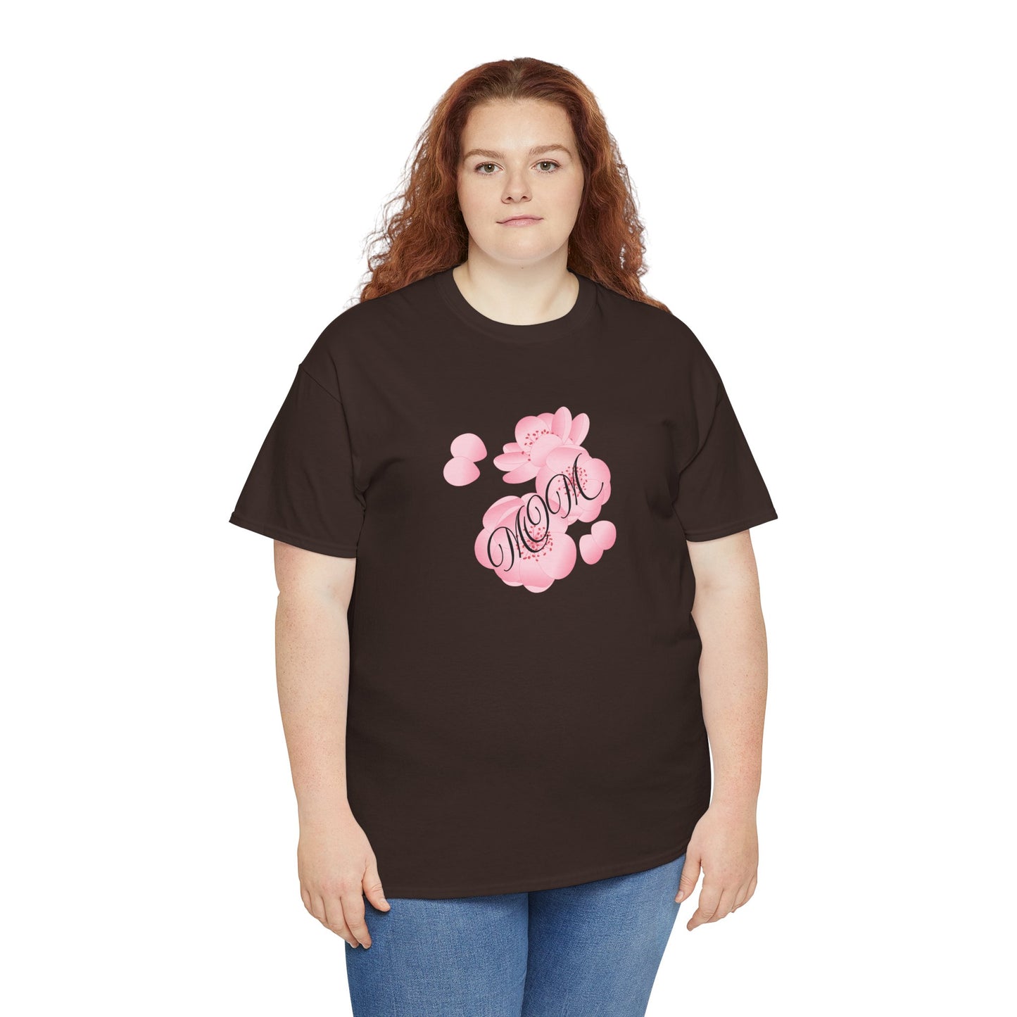 Stylish Mom Lettering with Pink Flowers - Heavy Cotton Tee