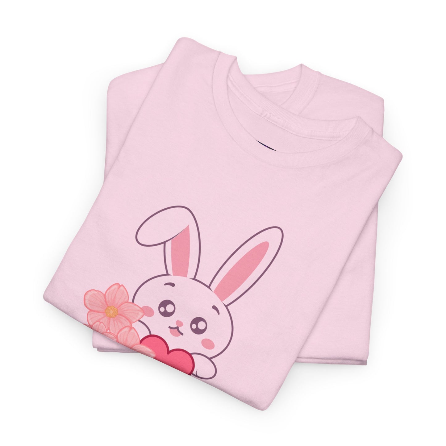 Unisex Heavy Cotton Tee - Whimsical Bunny Holding Heart