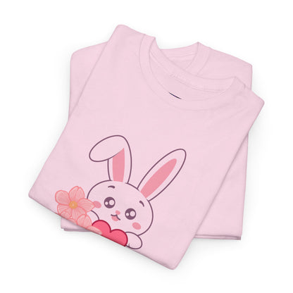 Unisex Heavy Cotton Tee - Whimsical Bunny Holding Heart
