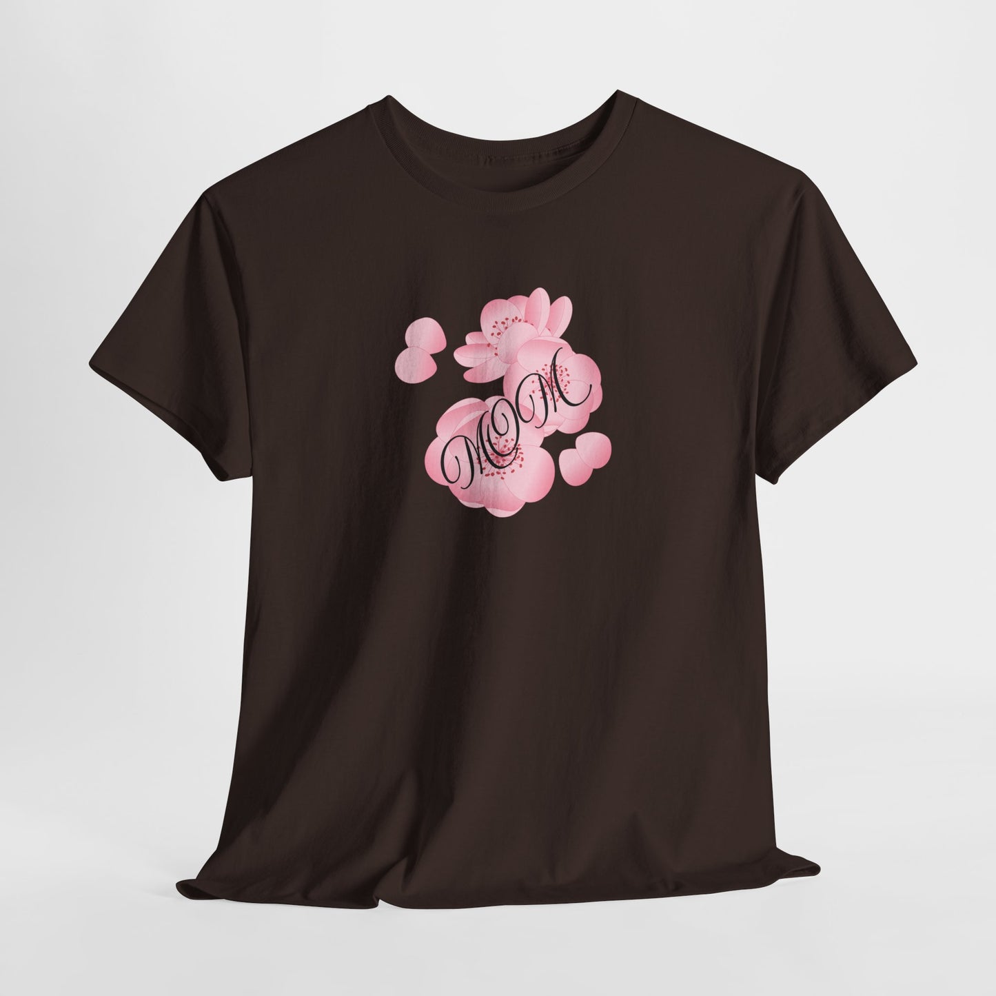 Stylish Mom Lettering with Pink Flowers - Heavy Cotton Tee
