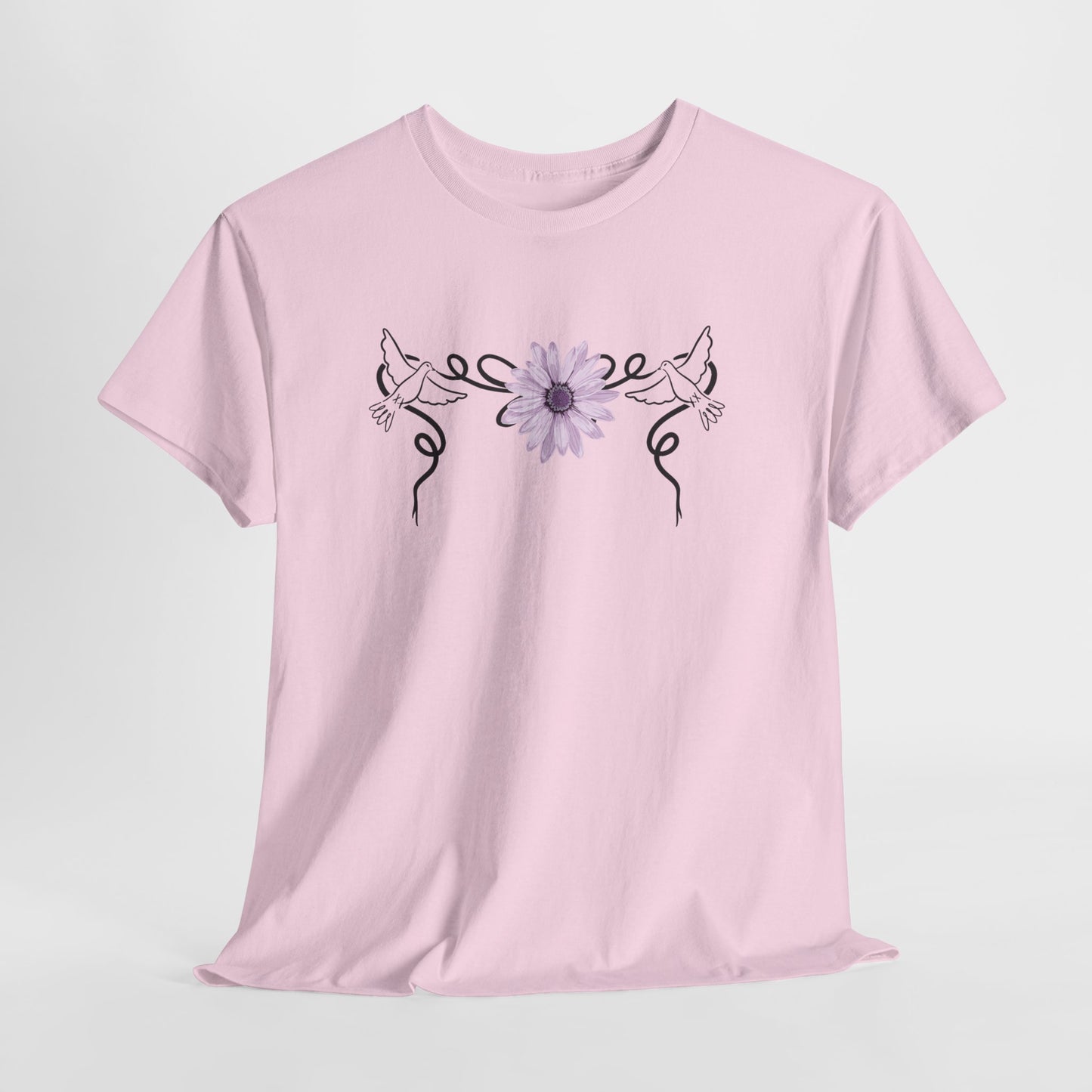 Unisex Heavy Cotton Tee - Doves with Flower