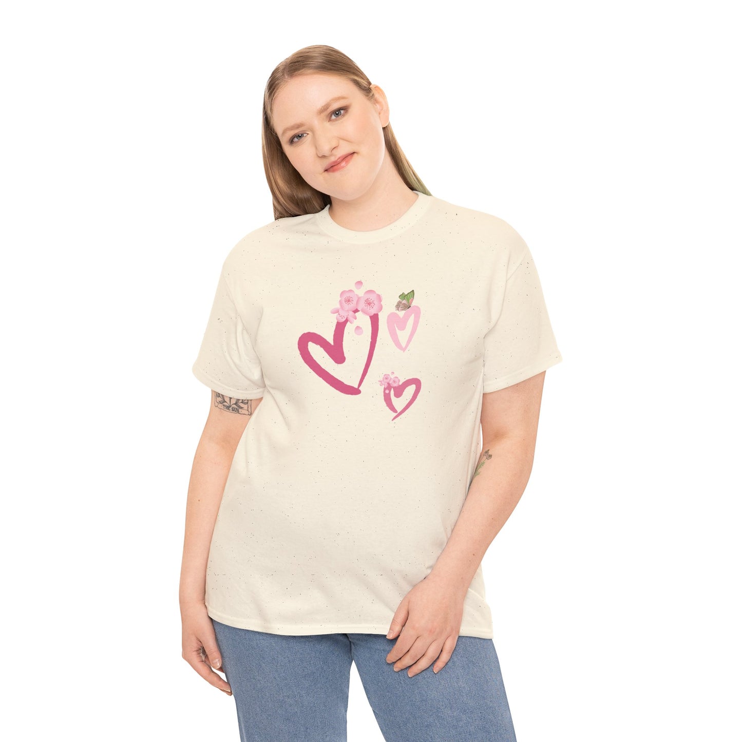 Unisex Heavy Cotton Tee Hearts Adorned
