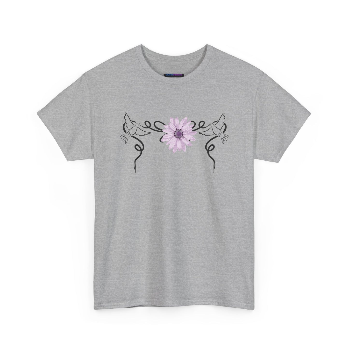 Unisex Heavy Cotton Tee - Doves with Flower